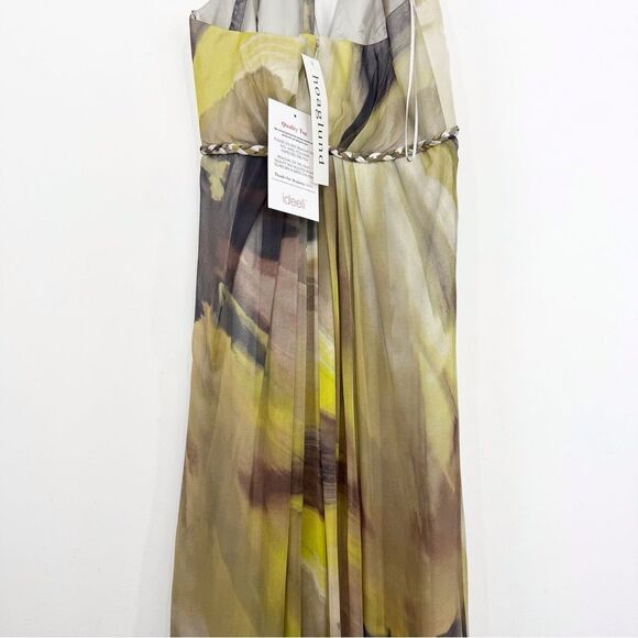 Hoaglund Green Brown 100% Silk Whimsical Earth tone Flowy Halter Maxi Dress NEW - Picture 9 of 16